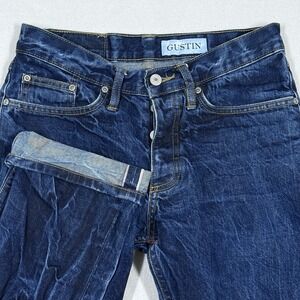 Gustin Jeans Men 30 Straight Fit Raw Selvedge California Sewn Blue Denim Marbled